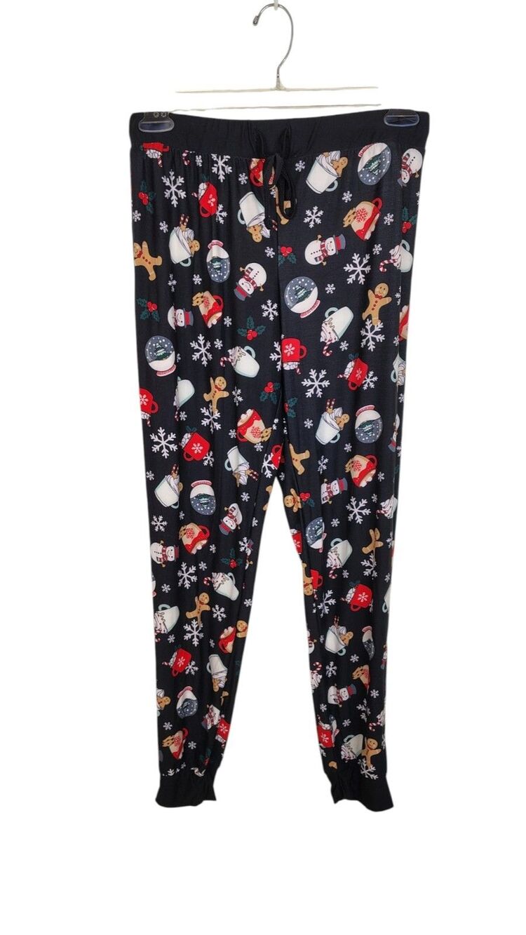 Kinnly Womens Size Small Black Gingerbread And Snowmen Pajama Lounge Pants